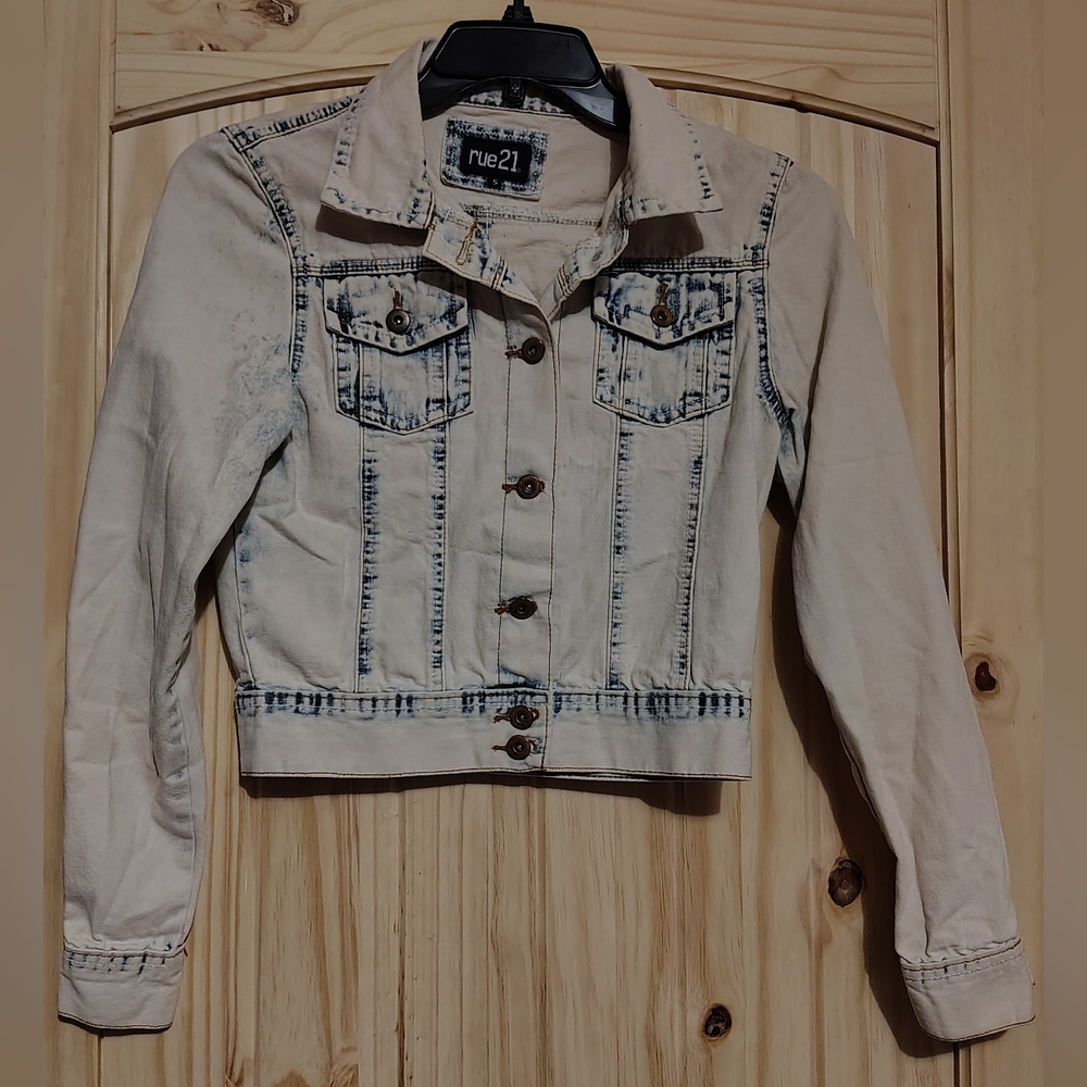 Vintage rue21 Women's Cropped Acid Washed Denim Jacket Small Button Front Y2K
